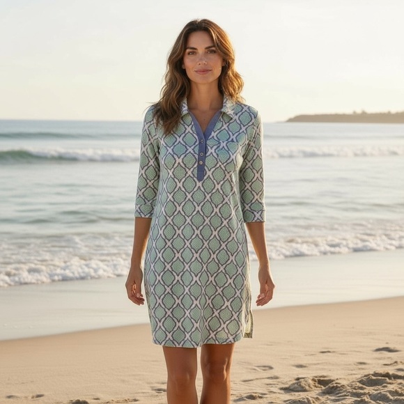 Cabana Life Dresses & Skirts - Cabana Life Sardinia Sands Geo Snakeskin Print Henley Neckline Knit Dress Medium